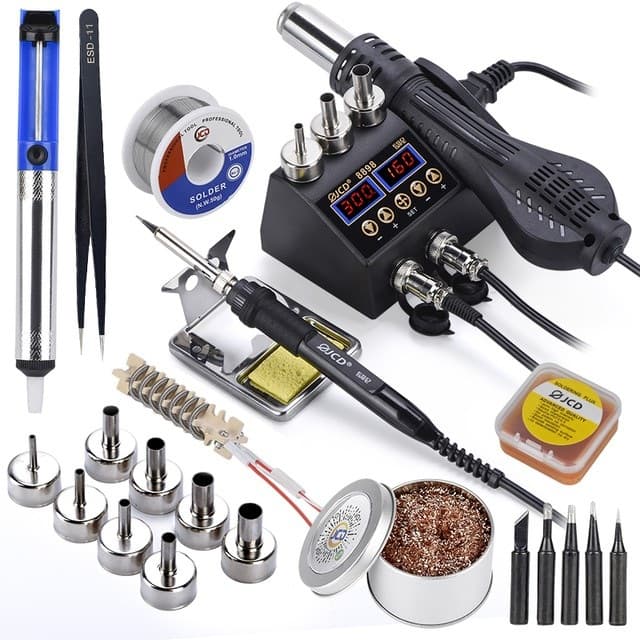 JCD 8898 Hot Air Gun Soldering Iron Desoldering Station 750W Dual Digital Display 2-in-1 Adjustable Temperature Soldering Station