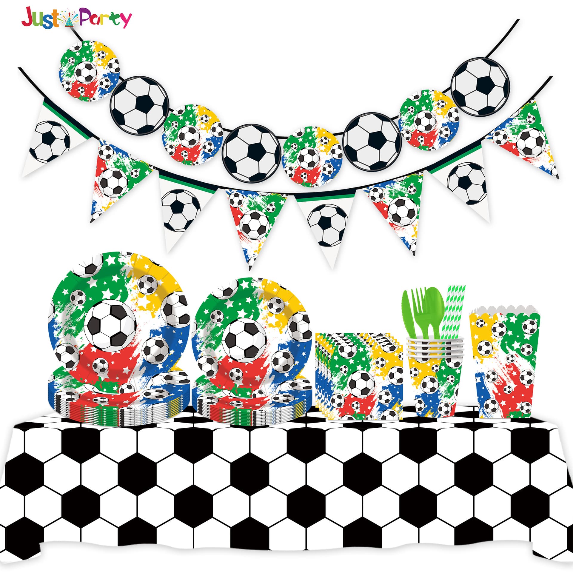 World Cup Football Themed Disposable Paper Plate Tissue Paper Cup Popcorn Box Set Pennant Tablecloth Decorative Road