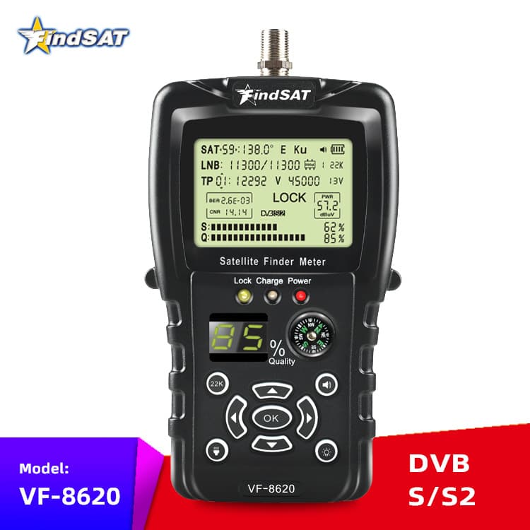 FindSAT VF-8620 High-Definition Star Finder/Adjuster DVB-S2/S2X with Flashlight and Compass