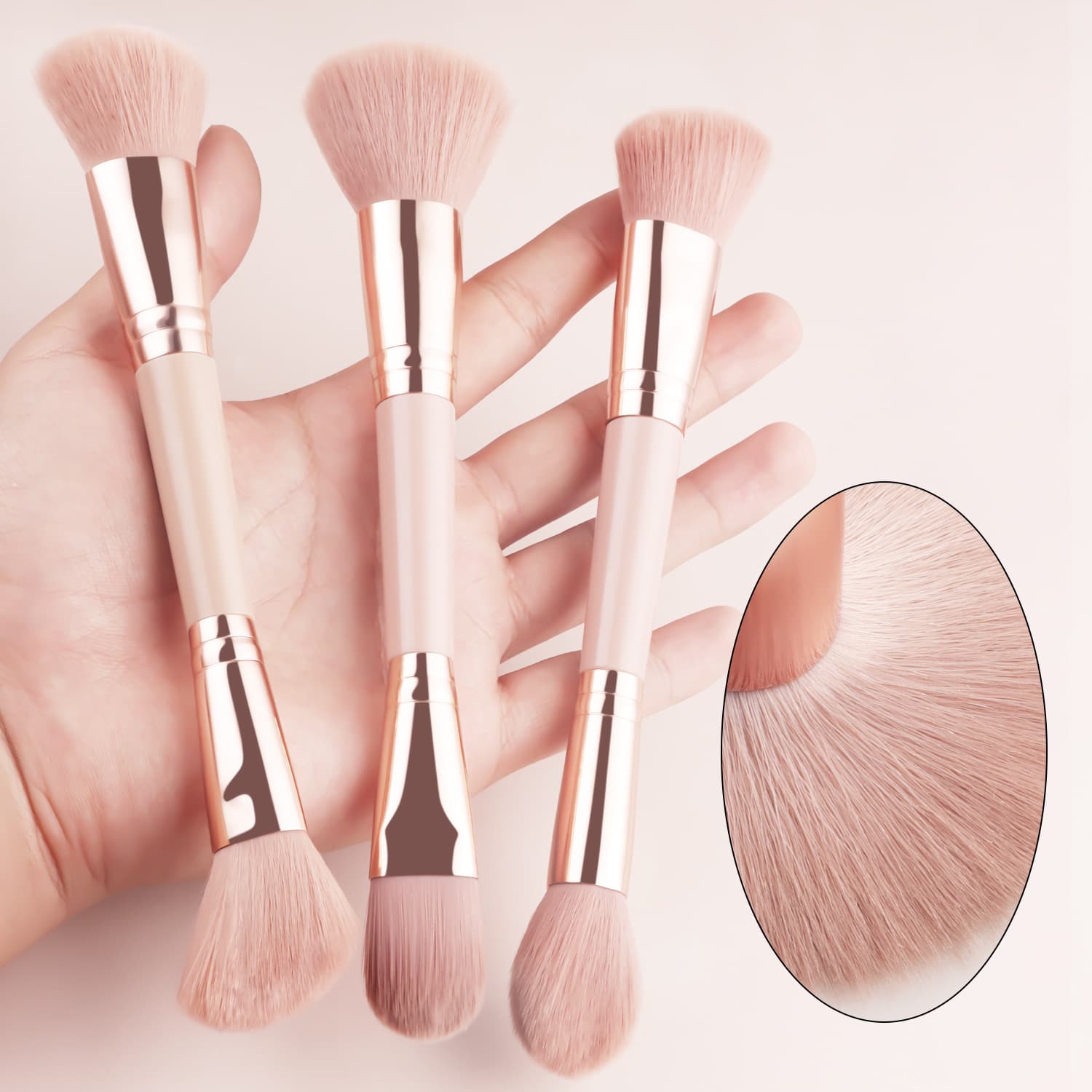 Nongying 3 double-headed beauty brushes, round-head loose powder blush brush, angled head contouring brush, multi-functional beauty tool