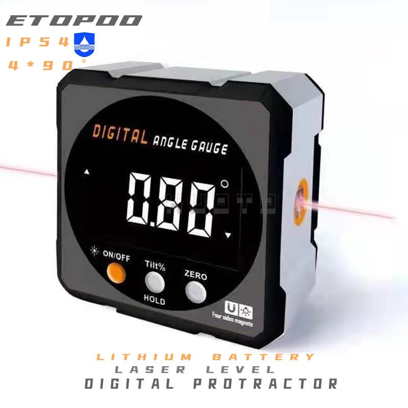 Etopoo New Laser Digital Inclinometer Black Inclination Meter Level Horizontal Ruler Straight Ruler Graduated