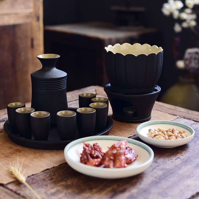 Chinese Ceramic Wine Warmer Set, Heating Device for Yellow Rice Wine, Warm Carafe Kit, Wholesale Heating Pot