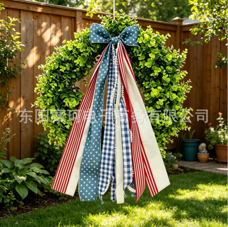 American Flag Ribbon Eucalyptus Wreath 45cm 4th of July Front Door