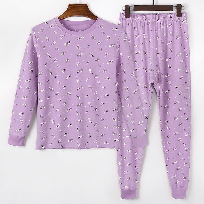 Women's Round Neck Pure Cotton Thermal Underwear Set, Round Neck Long Johns, Mother's Loose Base Layer, Warm Winter Wear