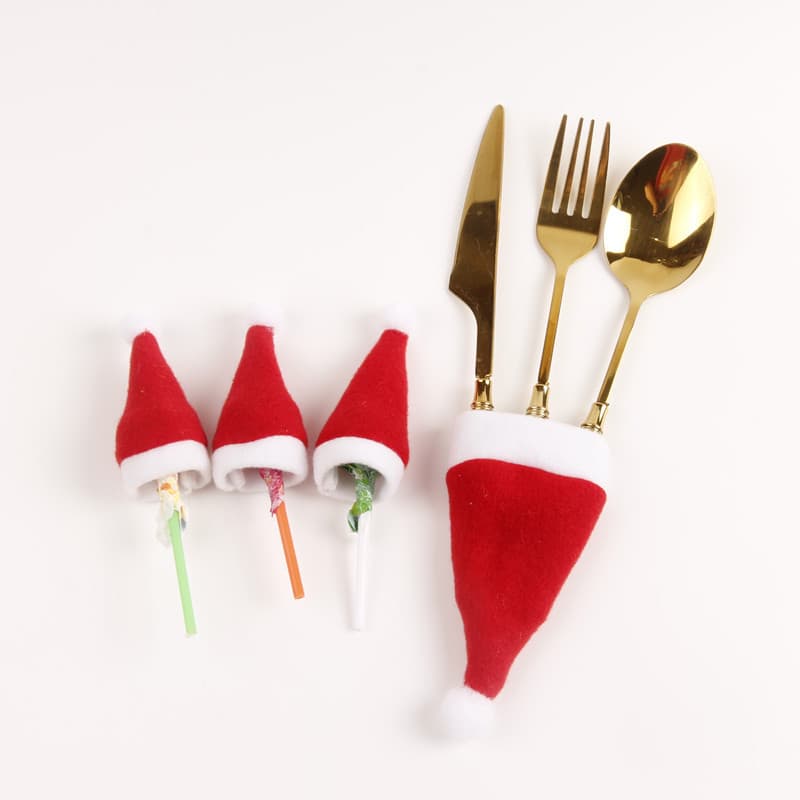 Cross-border hot sale new mini Christmas hat wine bottle hat Christmas small hat Christmas hat knife and fork set Christmas decoration