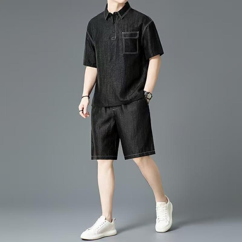 Summer crackle fragrant cloud yarn casual suit light luxury national fashion mulberry silk top short-sleeved shorts two pieces to wear outside