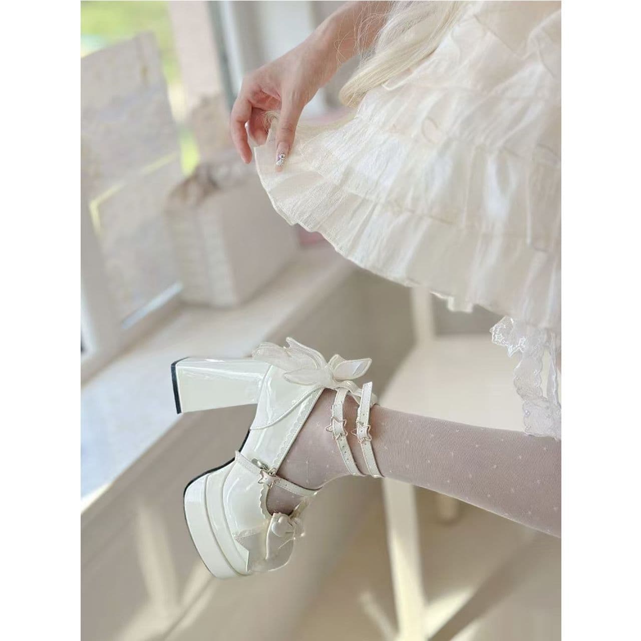 Sweet Lolita Shoes Round Toe Cute Girl 2024 Japanese JK Lolita Shoes High Heels Platform Mary Jane