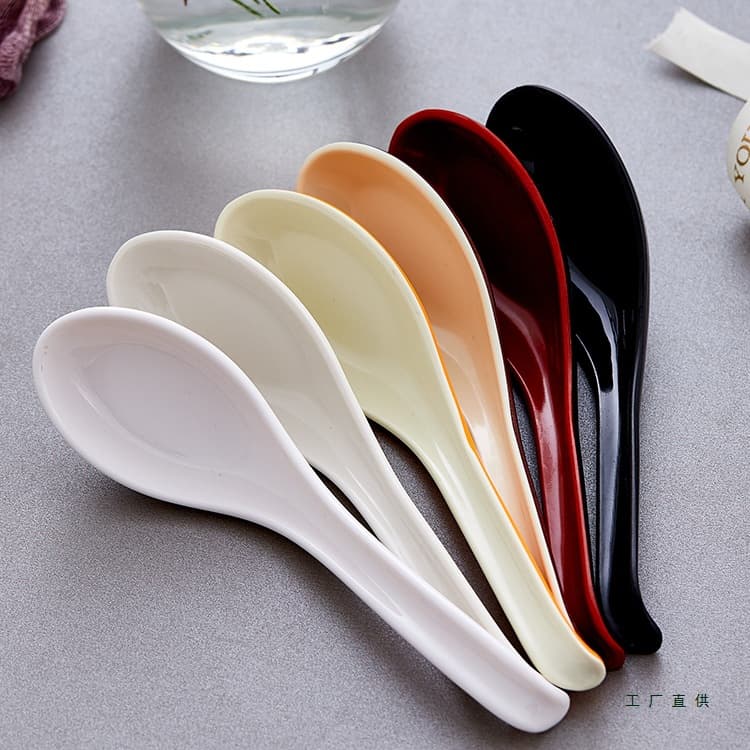 Melamine soup spoon, long handle, commercial high temperature resistant, restaurant and hotel, colorful with hook, imitation porcelain plastic small spoon, ladles, tablespoons
