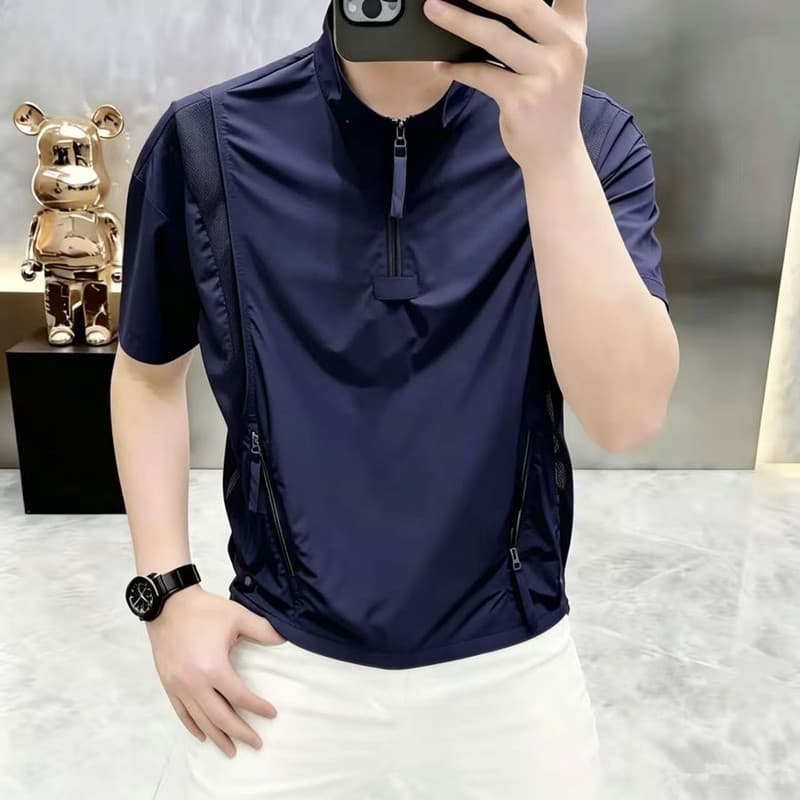 Black Warrior Casual Stand Collar Short Sleeve - New Summer Black Warrior Casual Stand Collar Short Sleeve Breathable Top k200