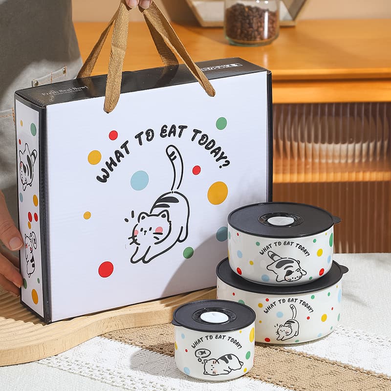 Cat Ceramic Food Storage Bowl Gift Set, Cute Household Rice Bowl, Instant Noodle Bowl, Microwave Safe, Customizable Souvenir Gift