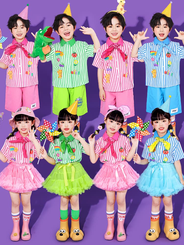 Children's Day cheerleading outfits, kindergarten pink shirts, elementary school performance costumes, graduation photo class uniforms