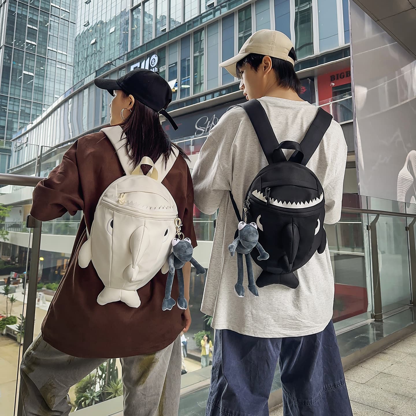 Shark design schoolbag American high street junior high school boy small backpack trendy fashion large capacity backpack