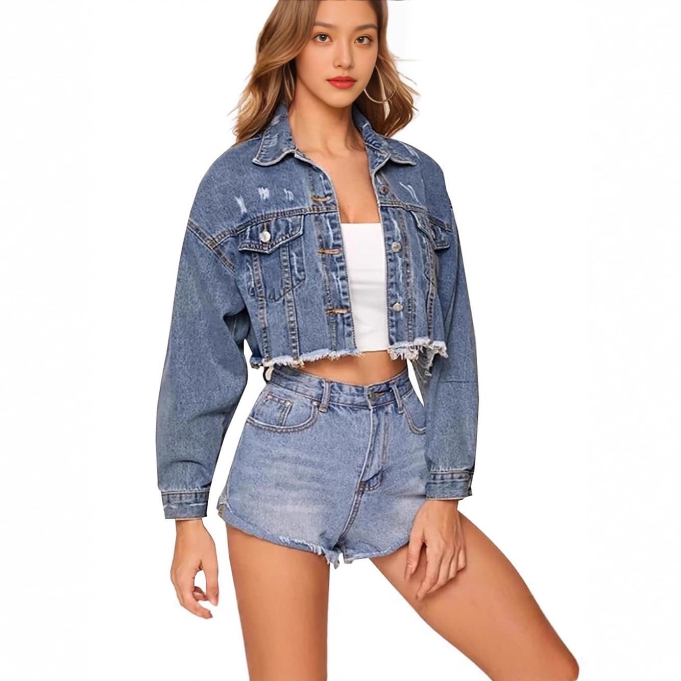 New Cross-Border Europe and America Fashion Amazon AliExpress Denim Jacket Women Short Style Ladies Denim Short Jacket Spring Autumn