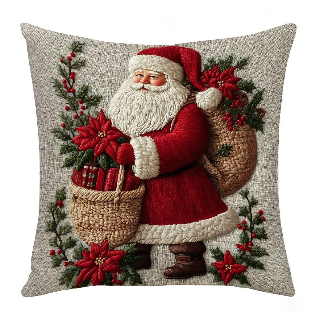Christmas Theme Pillow Cover with Reindeer and Snowman Print, Linen Cushion Cover for Living Room Atmosphere
