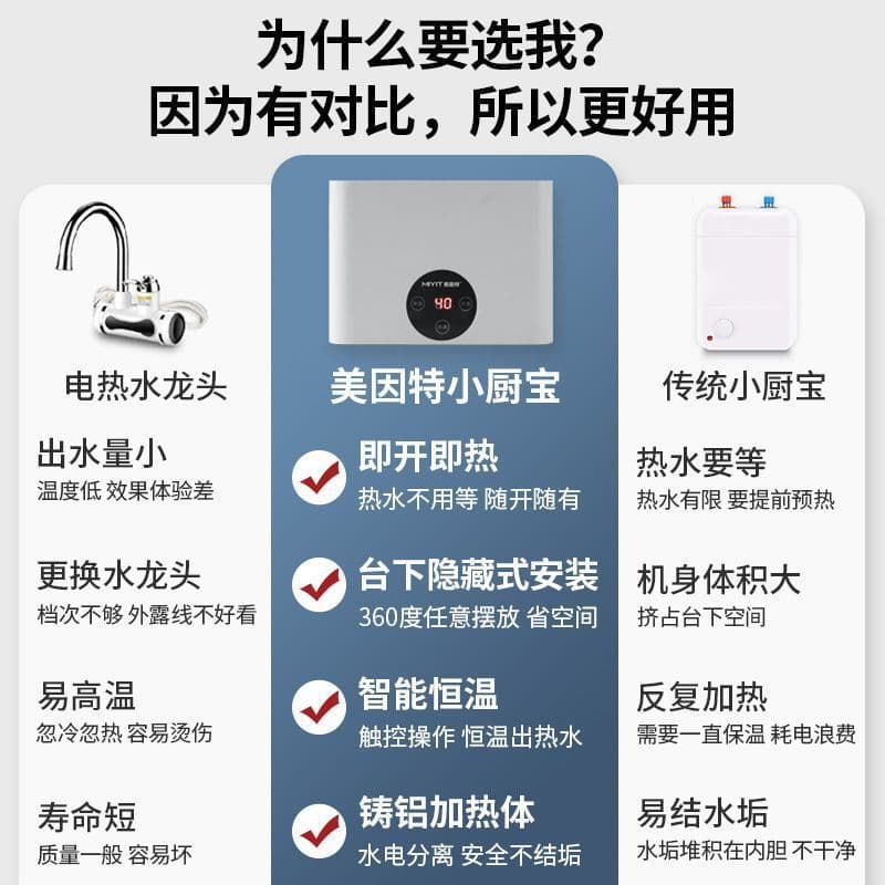 Instant under-sink water heater for home use, fast heating, smart constant temperature, suitable for kitchen or balcony.
