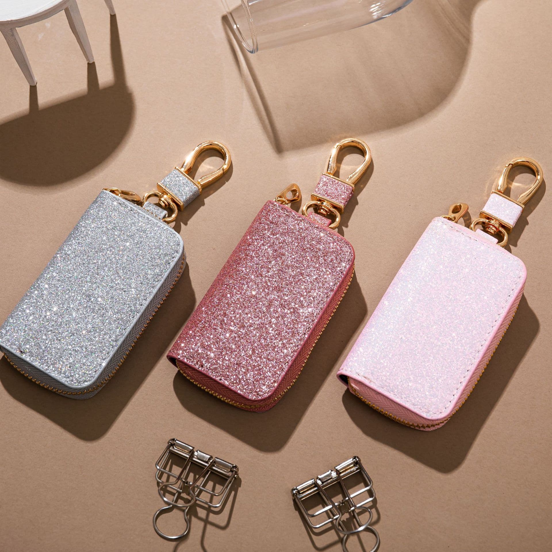Cross-Border Car Key Case Unisex Car Key Storage Bag Creative Starry Leather Pendant Keychain