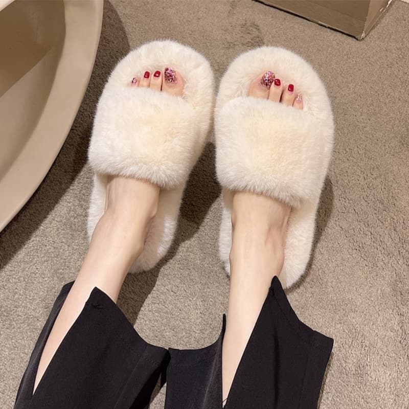 Women's Flat Fur Slippers Wholesale 2025 New Indoor Home Warm Cotton Slippers Plush Winter