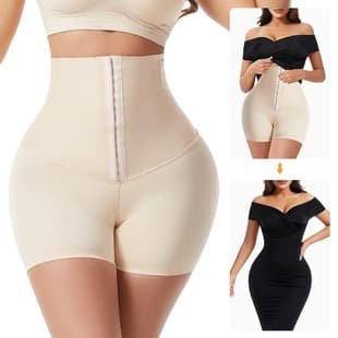 Plus Size High-Waist Firm Control Shapewear Shorts with Enhanced Button Design, Hip Pads, Waist Cinching, Tummy Control, Lifting Buttocks