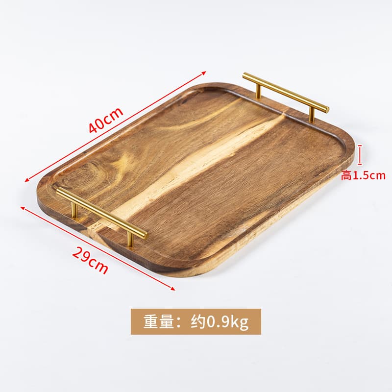 African Teak Tea Tray, New Chinese Style Wooden Tray Customizable for Home and Hotel, Rectangular Metal Handle Tea Tray Wholesale