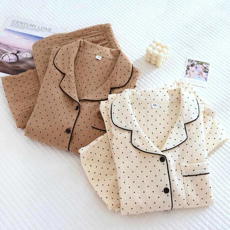 Women's Spring/Summer Long-Sleeve Pajama Set, New Thin Crepe Cotton Cardigan Pajamas