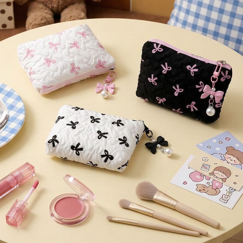 New Bow Makeup Bag High-Face-Value Coin Purse Storage Bag Cute Cosmetic Bag Large Capacity Premium Bag