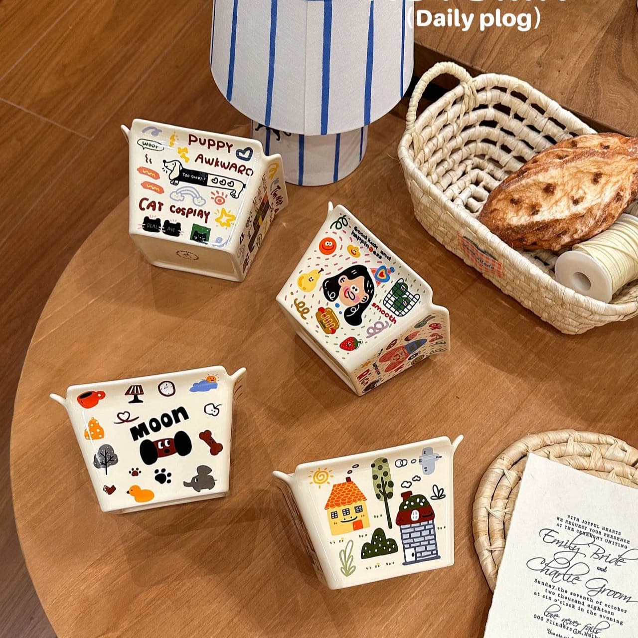 Graffiti French fries bowl series, creative household French fries bowl, high-looking ceramic bowl, square bowl, popcorn bowl, snack bowl