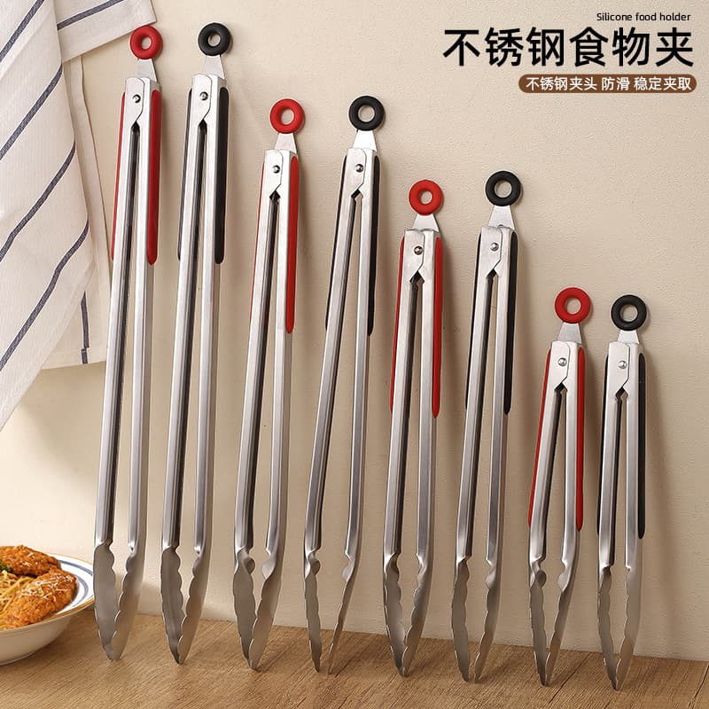 Stainless Steel Food Tongs, Thickened, Commercial Use for Frying Sausages, Cooked Food, Kitchen, Home, BBQ, Grilled Fish and Meat