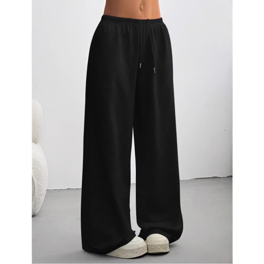 European and American Style Versatile High-Waist Drawstring Tie Casual Wide-Leg Loose Straight Pants Solid Color Sports Sweatpants Women