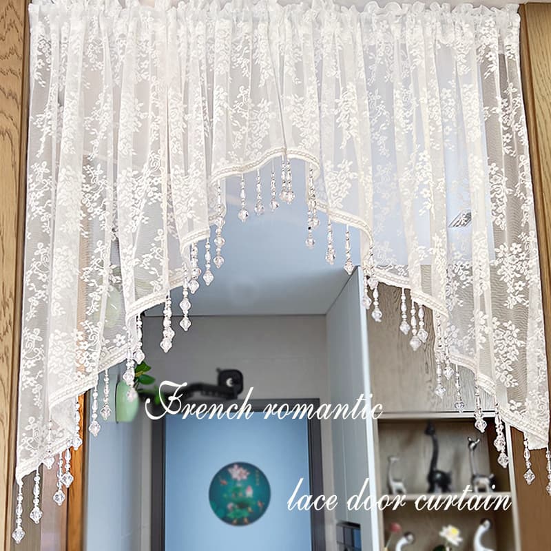 No-drill lace curtain, French-style decorative half curtain, vintage bedroom partition curtain, hallway curtain, door curtain, triangular curtain