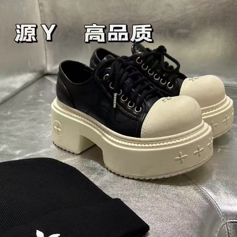 SMK cross-stitch Derby shoes, new wilderness low-top lace-up casual color-block versatile platform black and white chunky shoes for women.