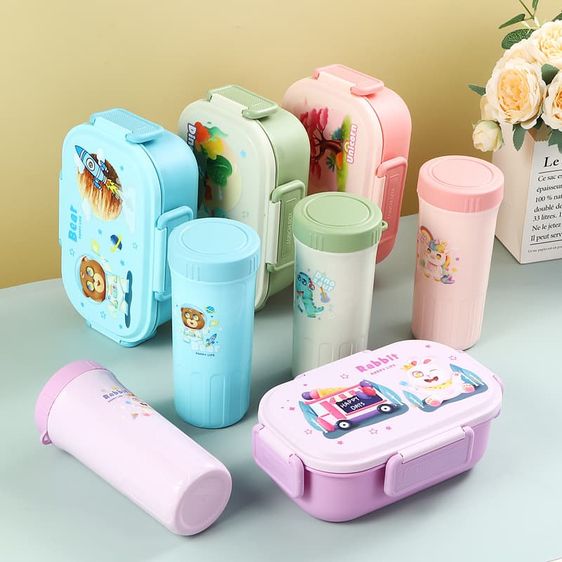 Cross-border Plastic Divided Lunch Box Cute Student Lunch Box Children Outdoor Portable Fruit Box Bento Box Water Cup