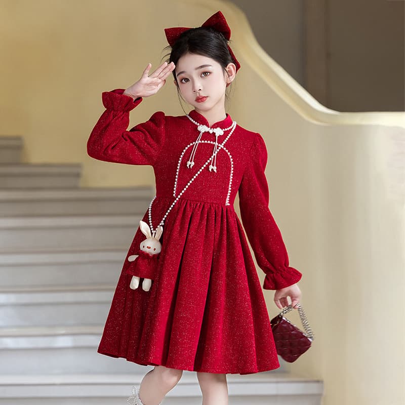 Girls Dress 2025 Autumn New Fashion Children's Dress Little Girl New Chinese Style Elegant Princess Dress