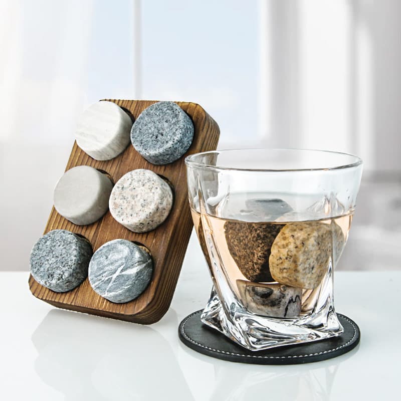 Amazon Whiskey Stones Set with Glass and Wood Box, Reusable Granite Cylinder Stones