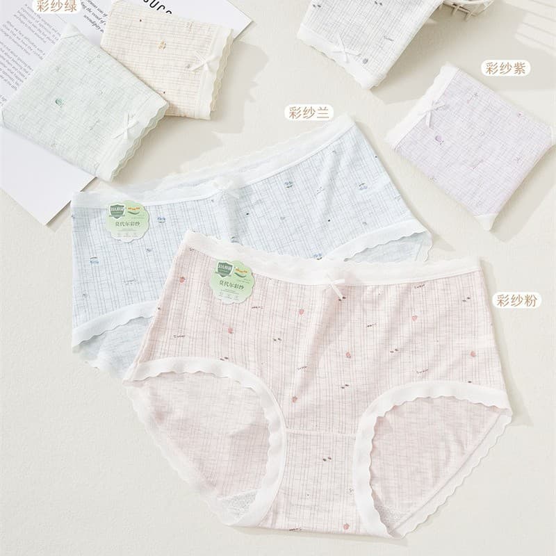 85-130 Jin Modal Colored Yarn Sweet Style Soft Cute Printed Panties Women Seamless Japanese Triangle Briefs