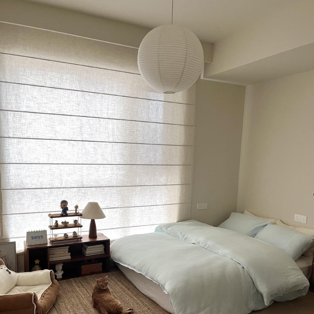 Custom Roman Shade Vintage Linen Curtain for Tea Room, Guesthouse, Log-Style Living Room Roller Blind, Motorized Option Available