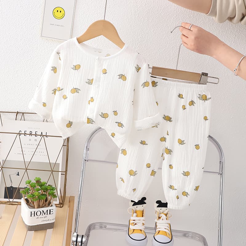 Baby Spring/Summer Double-Layer Cotton Gauze Homewear Set, Infant Children's Clothing for Boys and Girls, Toddler Thin Cotton Pajamas