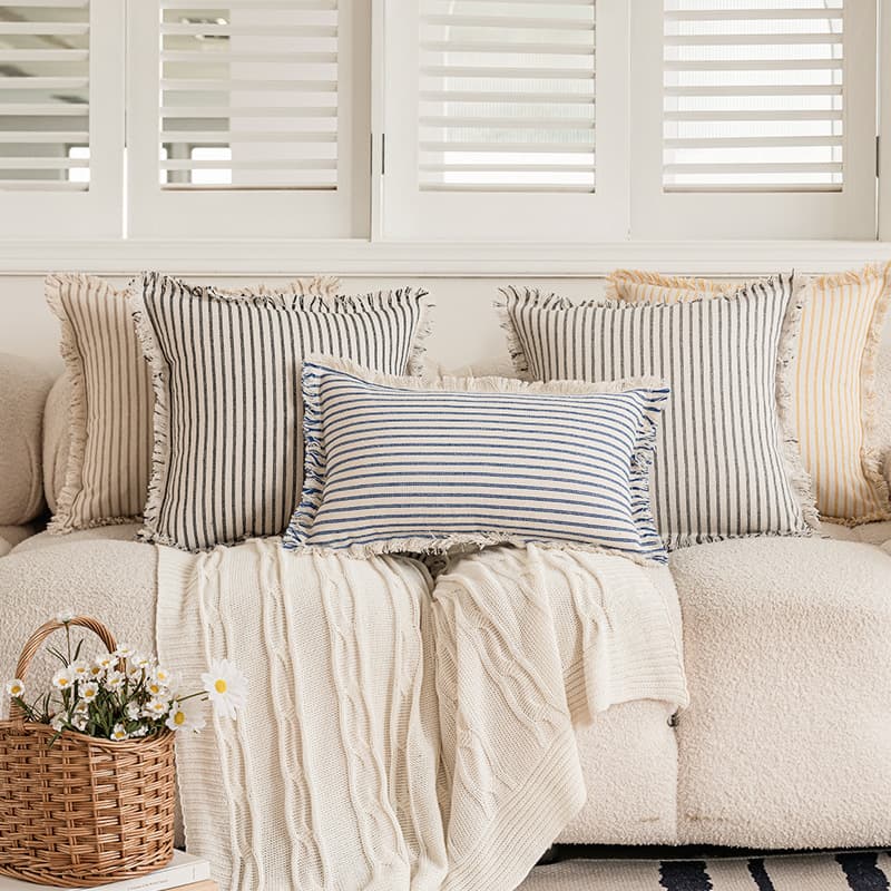 Nordic Style Striped Tassel Pillow Home Office Sofa Decorative Cushion Cover Simple Minimalist Fresh Small Size Polyester Fiberfill
