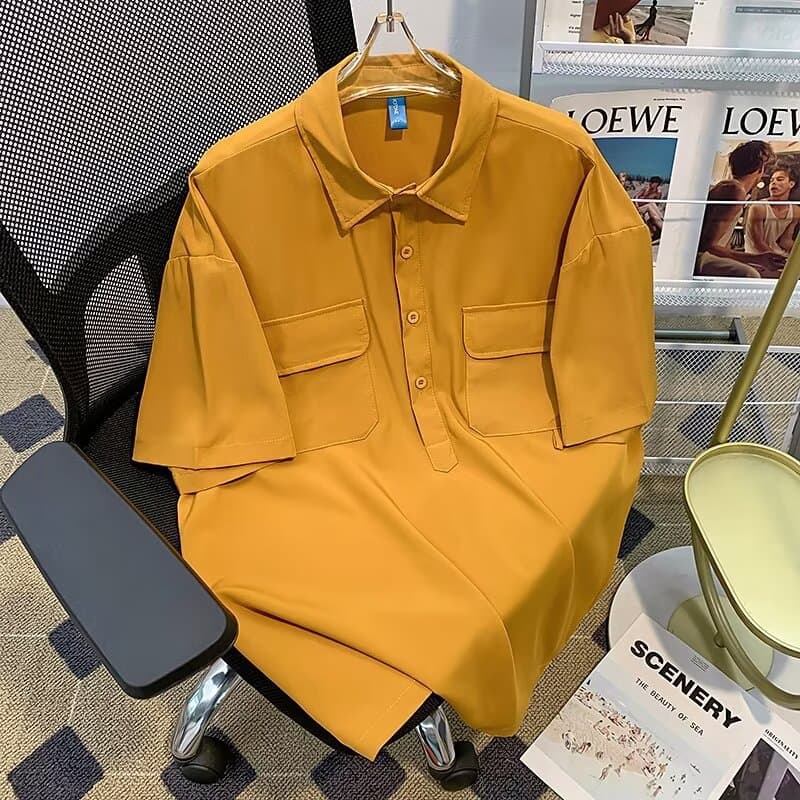 American Retro Short Sleeve Shirt for Men and Women, Japanese Workwear Top, Niche Design, Hong Kong Style Loose Fit Shirt for Summer