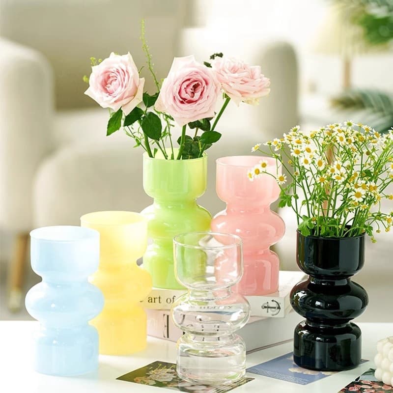 French-Style Vintage Colored Glass Vase Desktop Ornament for Living Room, Niche Flower Arrangement, Hydroponic Flowers, High-End Decorative Piece