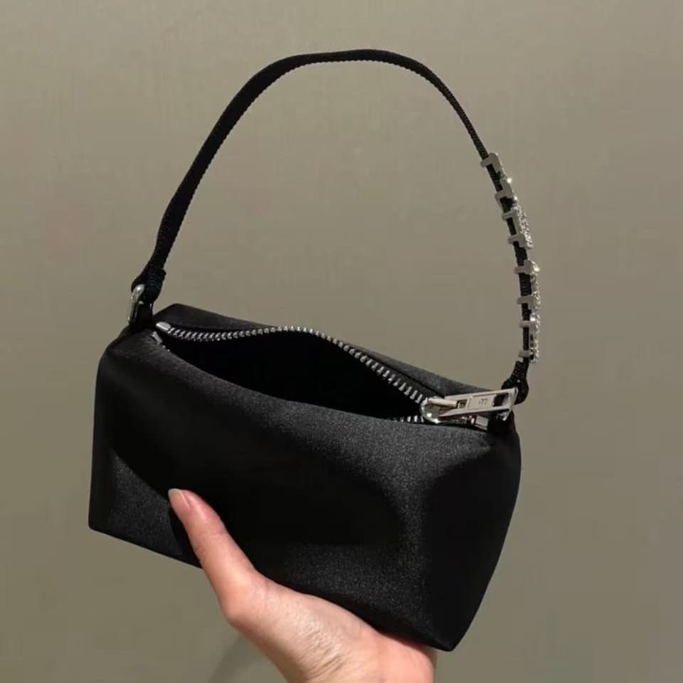 AW King Letter Satin Bag Rhinestone Bag Women Letter Logo Diamond Evening Clutch Handheld Small Bag Underarm Bag