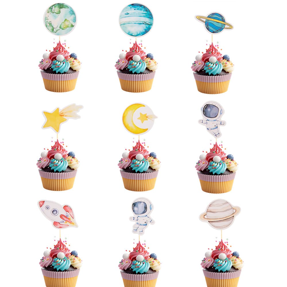 Space Astronaut Cake Decorations: Planets, Rocket, Telescope, Moon Journey Outer Space Baby Shower Party