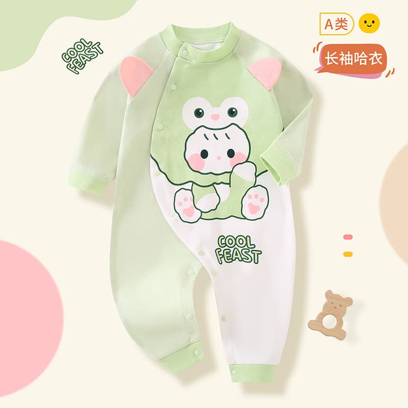 Baby Thin Cotton Romper for Spring and Autumn, Long-Sleeve Bodysuit for Newborns, Sleepwear, Little Dragon