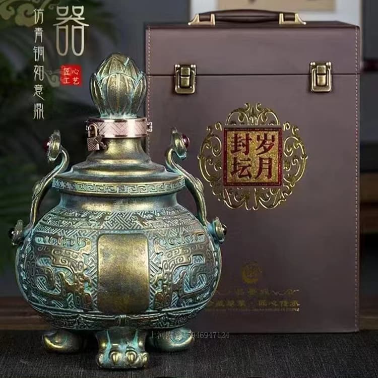 High-End Imitation Bronze Ruyi Ding Empty Wine Bottle Ceramic 10 Jin Capacity Wine Cabinet Decoration Collection Ornament Ten Jin Cellar Wholesale