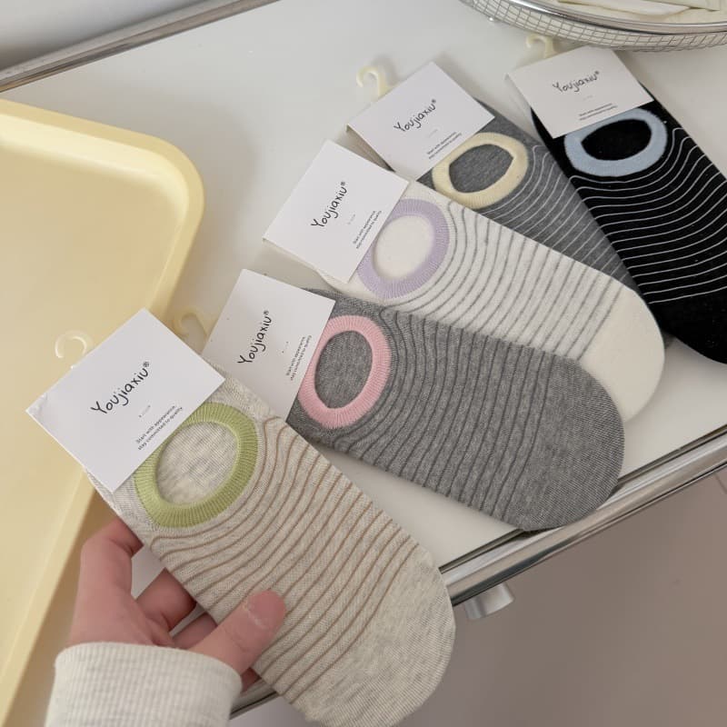 Spring/Summer Thin Socks Korean Style Dopamine Miu Boat Socks Striped Boat Socks Women's Low-Cut Invisible Socks