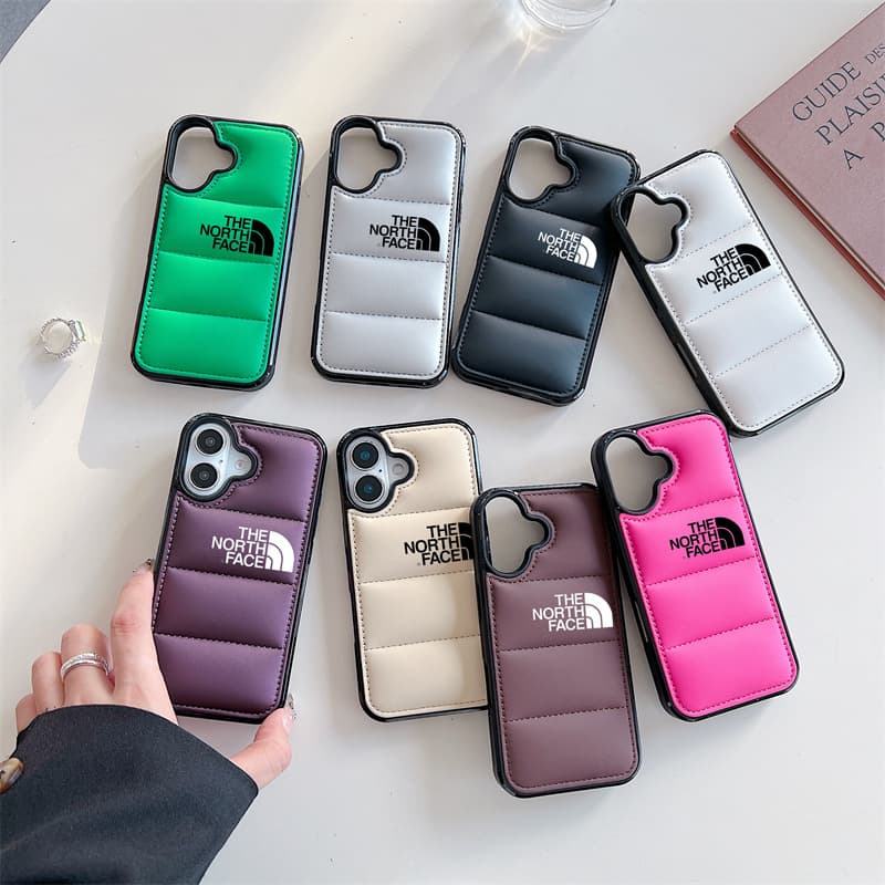 Down jacket style North Face compatible iPhone 17 Pro Max padded cotton phone case 14 Pro Max filled cotton down jacket 13