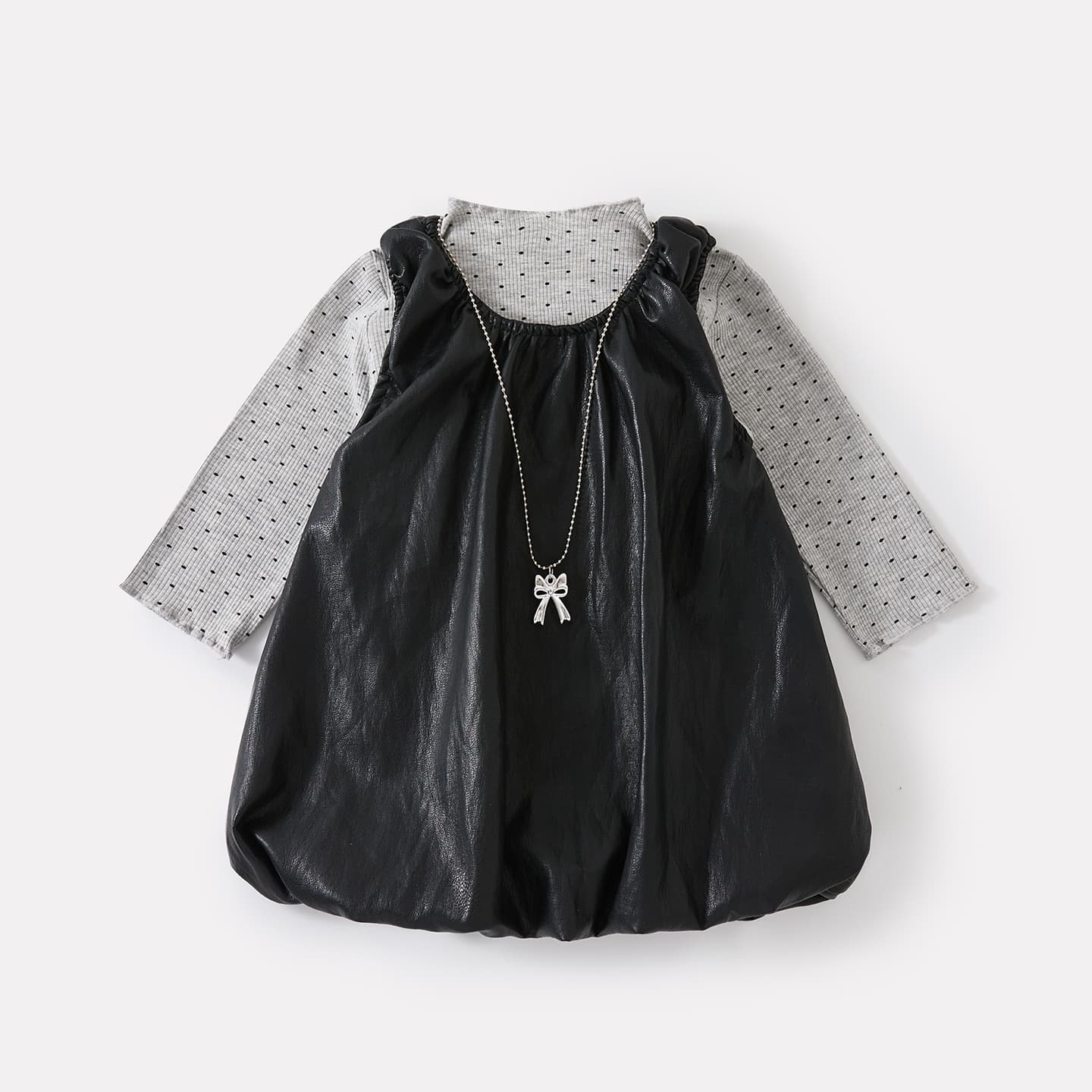 Infants and young children's casual polka-dot long-sleeved bottoming shirt for baby girls in autumn new Korean style vest and leather skirt two-piece set
