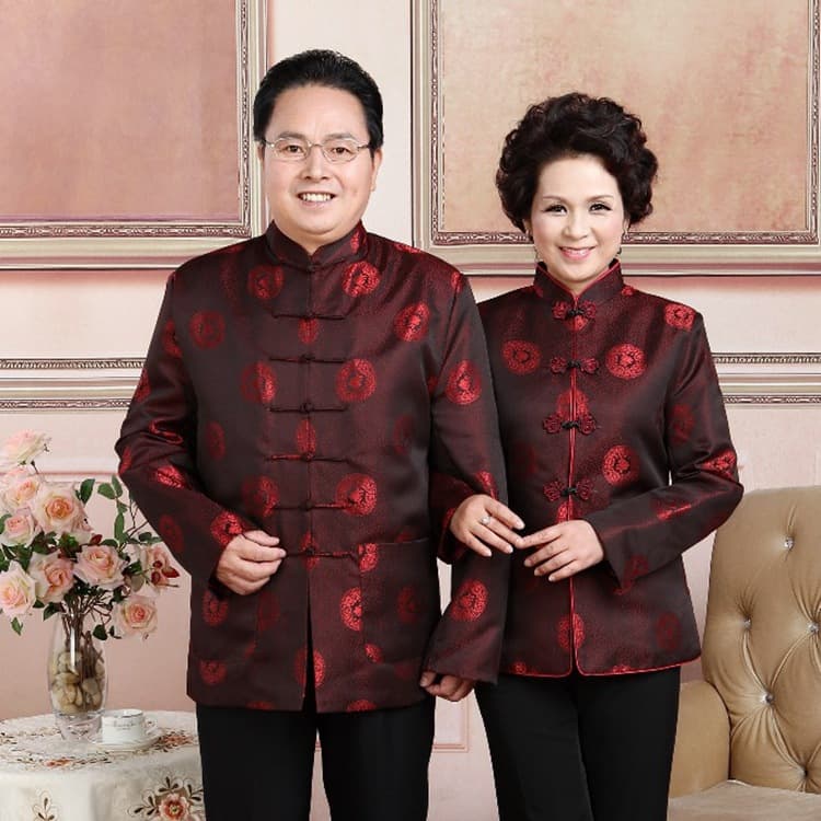 Middle-aged and elderly Tang suit couples wear spring, autumn and winter men's long-sleeved tops Chinese style parents' birthday wedding banquet dress jacket