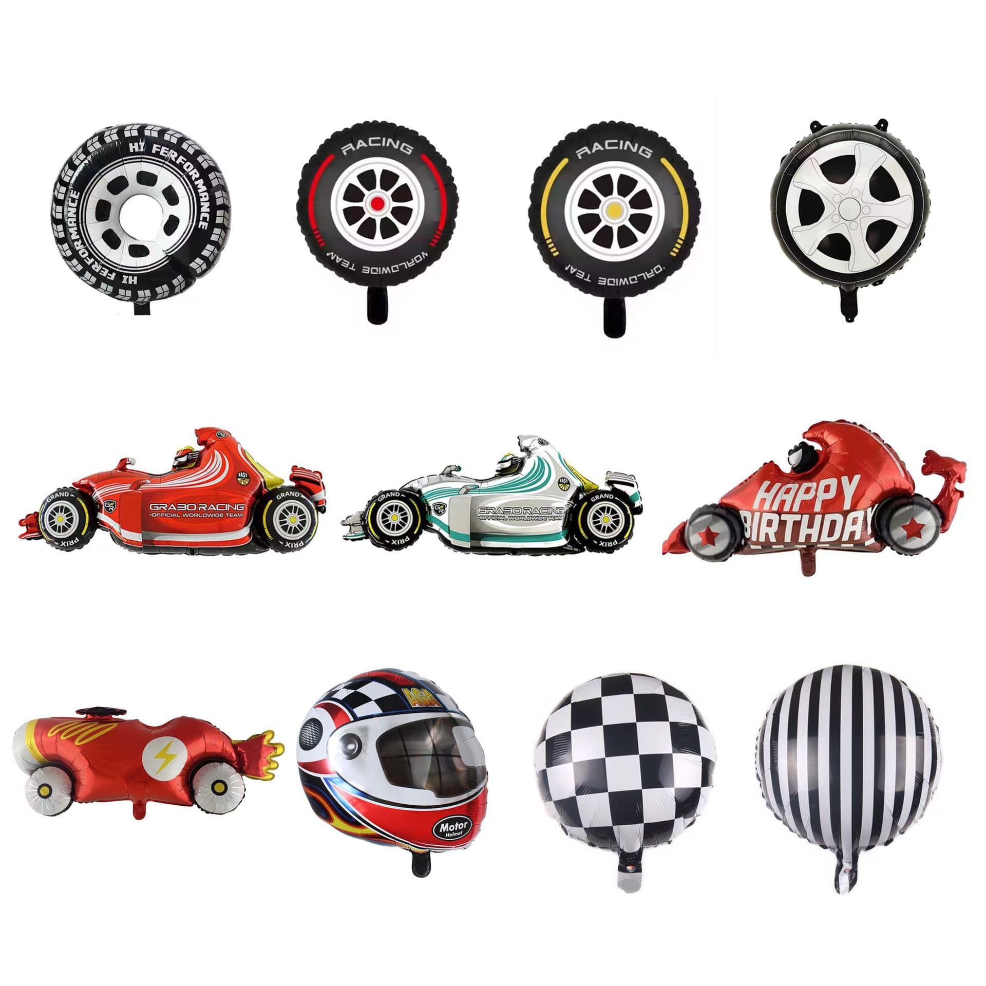 Tire balloon 18-inch black and white checkered round aluminum film balloon racing sports car helmet aluminum foil balloon classic car