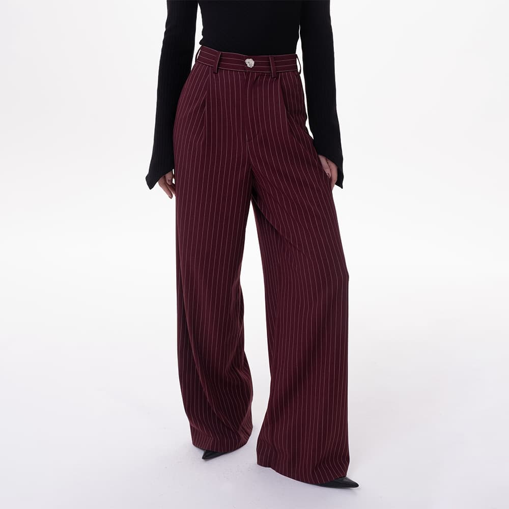 Cross-border European and American style vertical stripe high-waist suit wide-leg pants for women, French drape, slimming, commuting, versatile, and elegant long pants