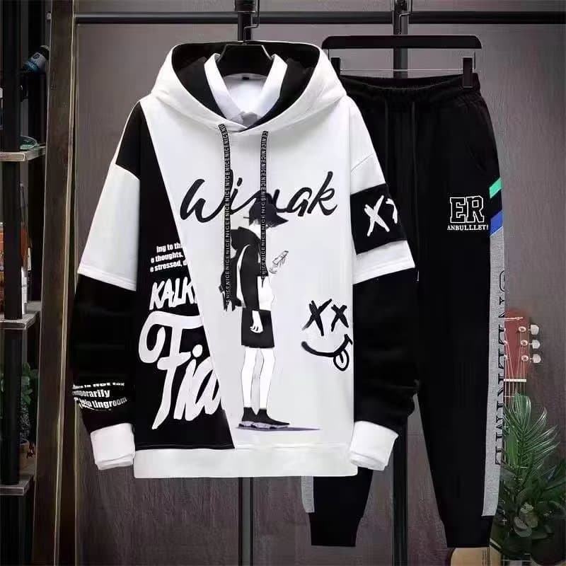 Fall Boys' Set Korean Trendy Student Casual Sportswear Hoodie and Cropped Pants Two-Piece Set